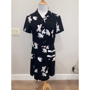 Marc by Marc Jacobs Painted Flower Crepe Dress Black Buckle Detail Size Medium
